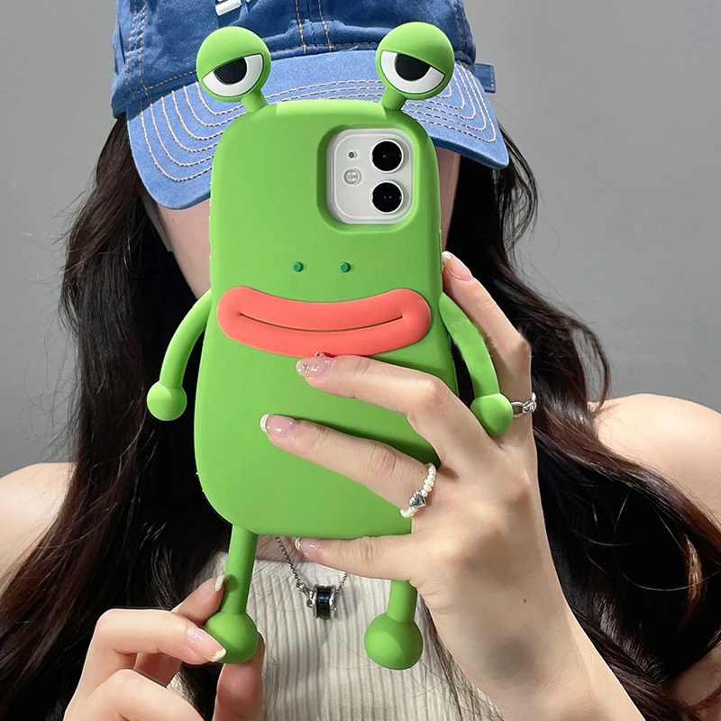 Lustige, weiche 3D-Frosch-Handyhülle aus Silikon für iPhone 14 13 11 12 15 16 17 18 Pro Max XS 8 Plus, Cartoon, niedlich, stoßfest, Bumper-Cover – Detail 6