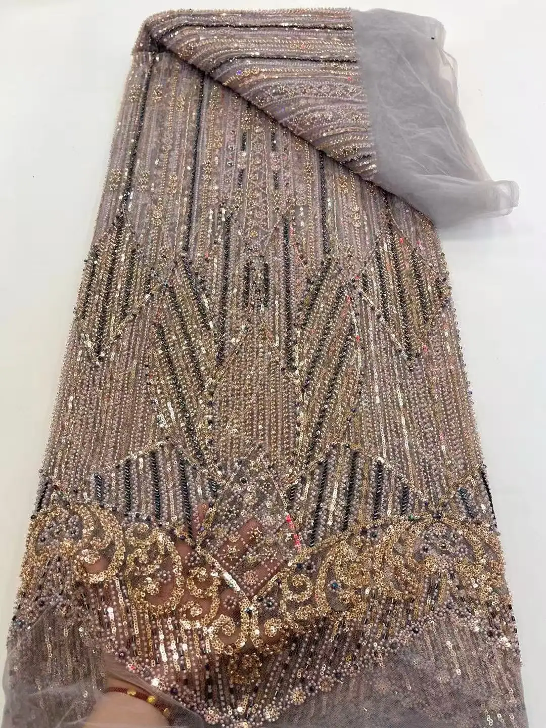 Luxurious Nigerian Handmade Beaded Lace Fabric 2025 High Quality Sequins Beaded Embroidery African French Lace Fabric For Dress