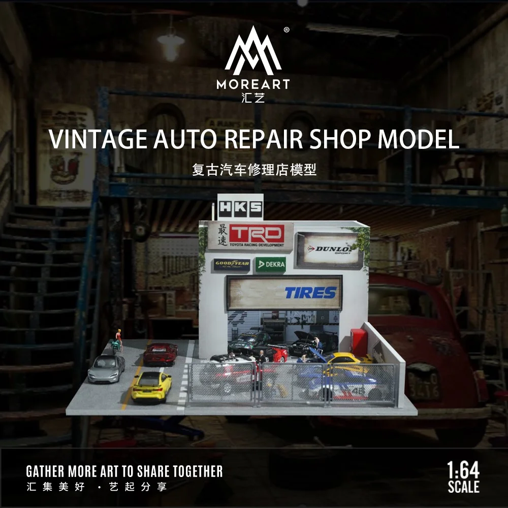 MOREART 1:64 Scale Diorama Car Garage Model Assemble Lighting Car Parking Lot Backdrop Display Scene Model Toy Collection