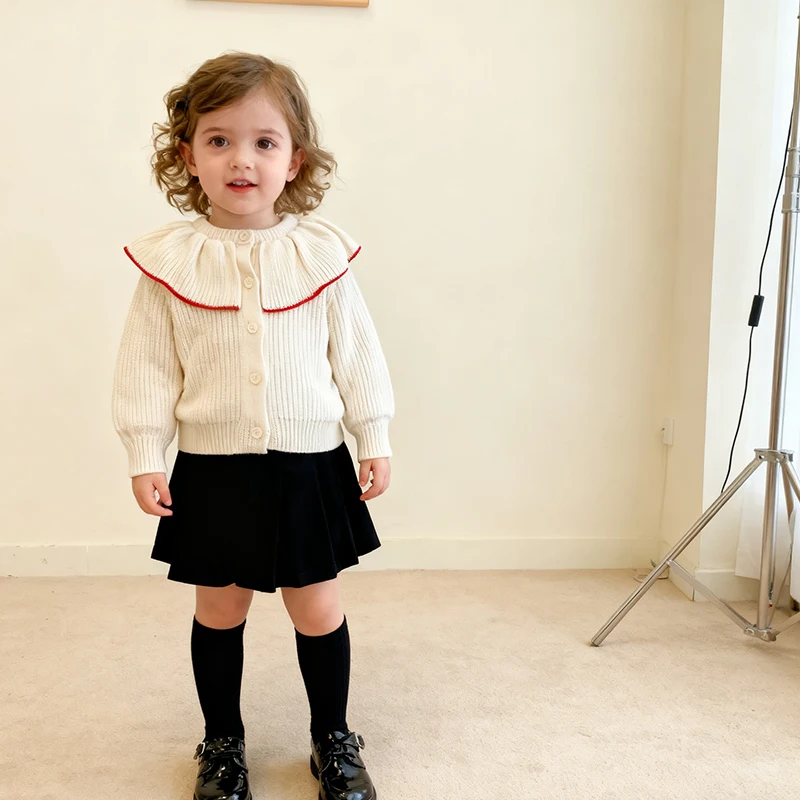 ربيع جديد 2026 0-3 سنوات طفل رضيع فتاة الحياكة سترة معطف بأكمام طويلة بلون الوليد الطفل الفتيات سترة معطف #1