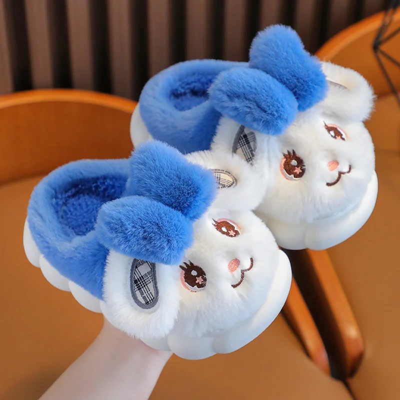 Winter Children Cotton Slippers Girl Boy Kids Cute Thick Fleece Fur Slippers Warm Soft Non-Slip Baby Shoes