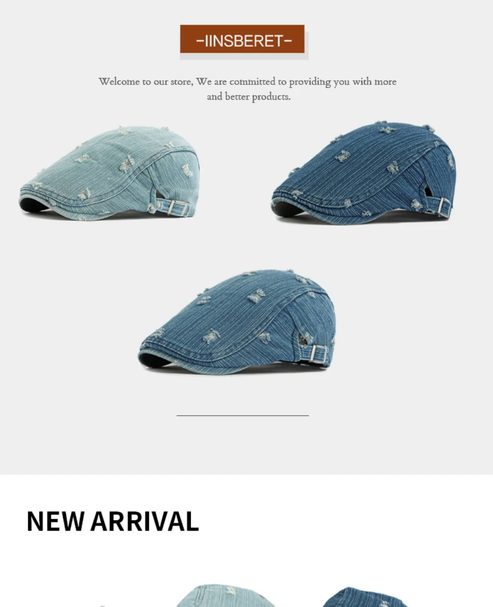 HT5099 Herren- und Damen-Baskenmütze, Retro-Künstlermütze aus Baumwolle, Verstellbare Ivy-Flatcap für Männer und Frauen, Frühling-Herbst Denim-Baskenmütze – Detail 2