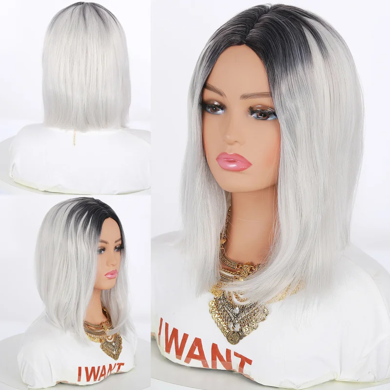 European and American Gradient Wig for Women 60cm Middle Part Gradient Long Straight Hair Wig Matte High-Temperature Fiber Synth