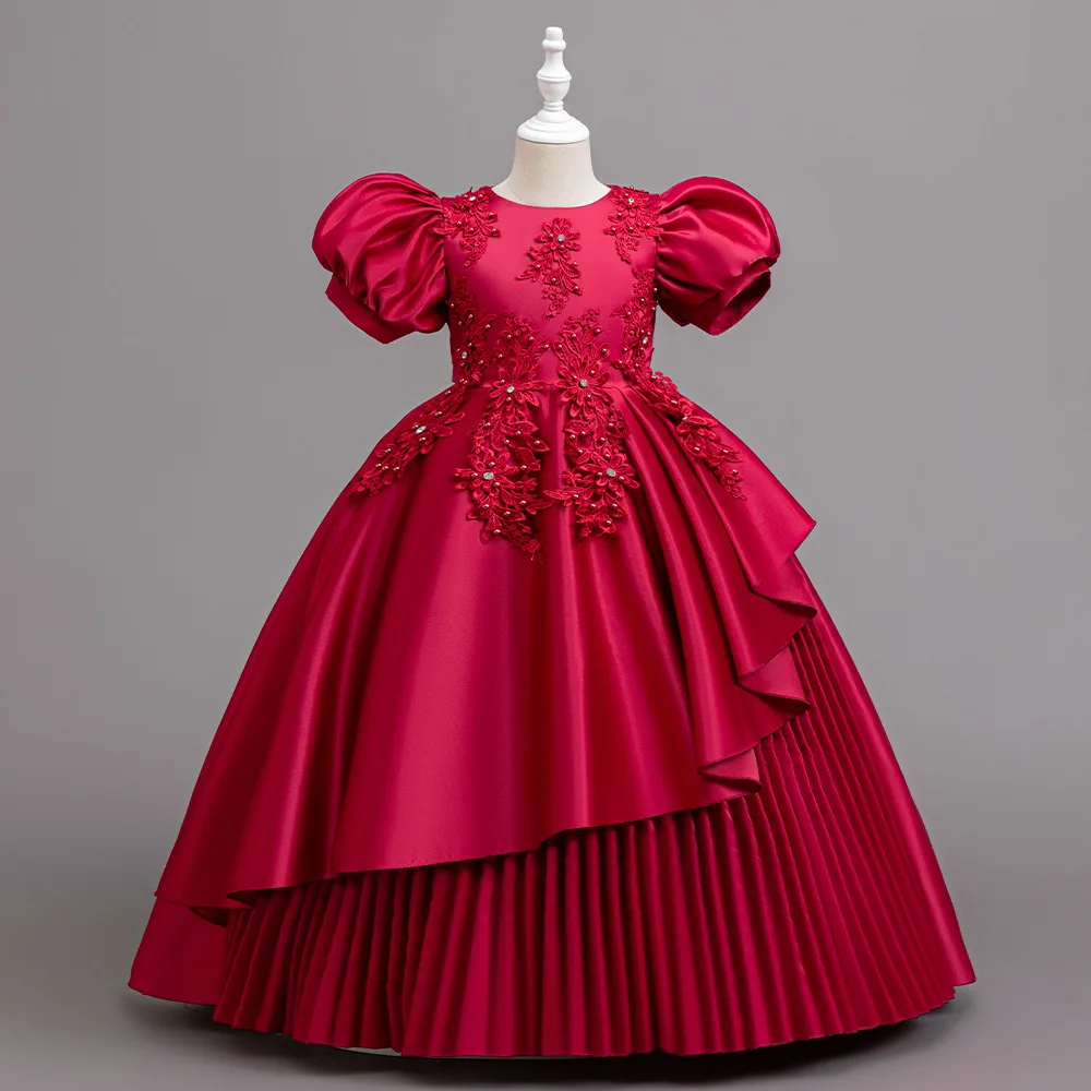 

Элегантное рождественское праздничное платье для детей, платье принцессы с цветочным бисером для девочек, праздничное платье на день рождения, Рождество, свадьбу, Новый год