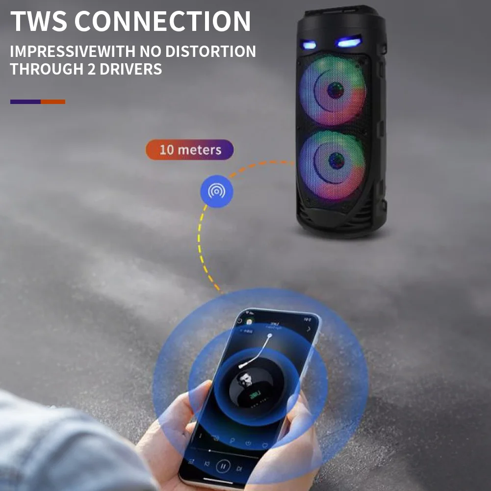 BTスピーカー ラウドブームボックス ダブルサブウーファー搭載 重低音 ライト付き 屋外スピーカー USB/TF/AUX/FM/BT/MIC対応 ホームパーティー ギフト