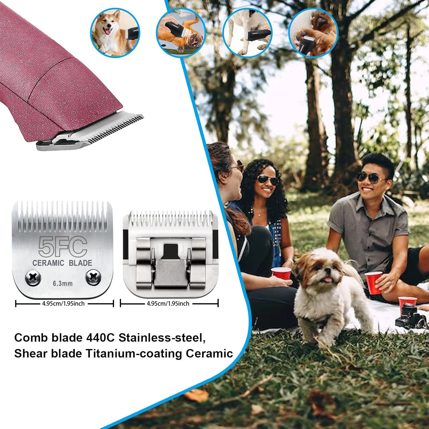 Pet Dog Cat Trimmers Grooming Detachable Blade Set Compatible with Andis, Oster A5, Wahl KM Series Professional Animals Clipper
