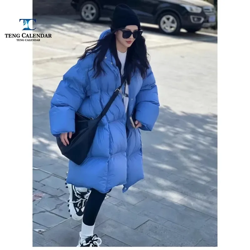 Fashionable Down Jacket, Korean Mid To Long Lightweight Hooded 90 Thick White Duck Down Bread Jacket, Women's Winter New Style