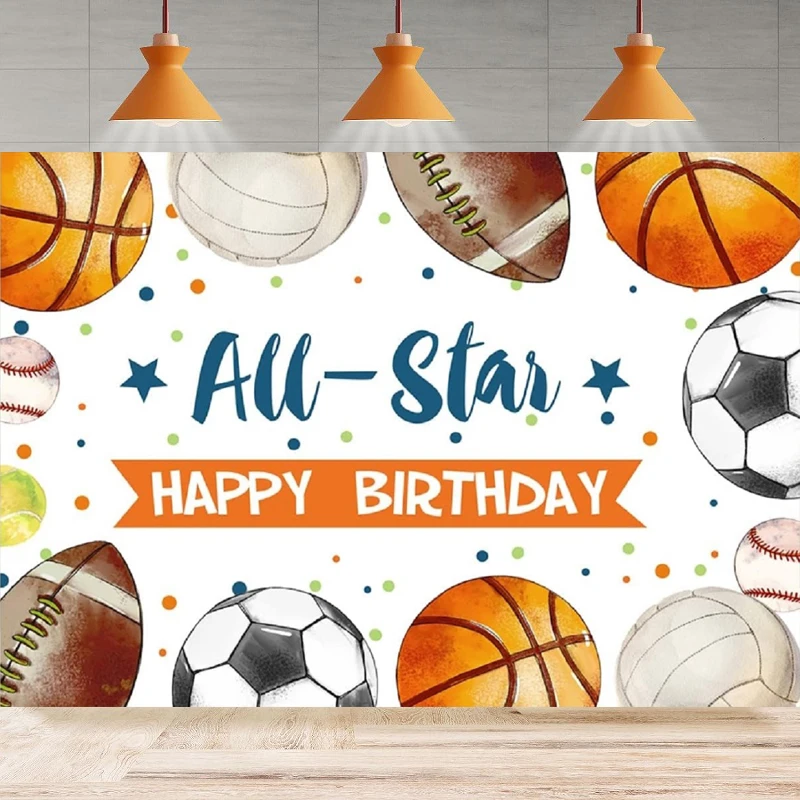 Photography Backdrop All Star Boys Football Basketball Baseball Kids Birthday Background Sports Theme Party Banner Decor Props