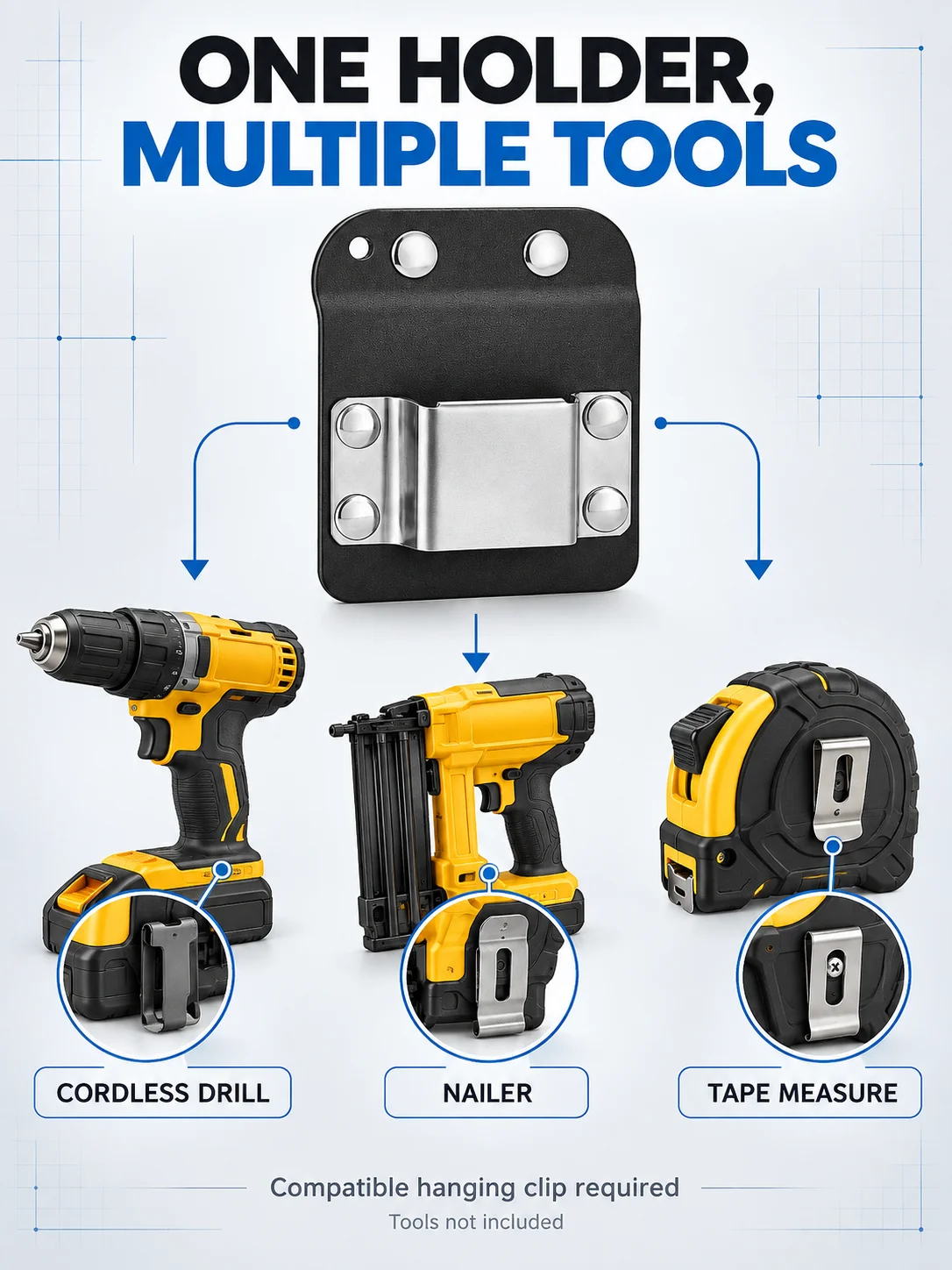Clip-On Werkzeuggürtel Bohrhalter, Tragbares Hakenholster für Akku-Bohrmaschine, Nagler, Maßband, Arbeiter-DIY-Reparatur – Detail 4