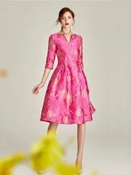 DEVCHATA Luxury Dress Women Fashion Elegant Jacquard Dress Party Floral Women Clothing Evening Vintage Dress Formal Vestidos