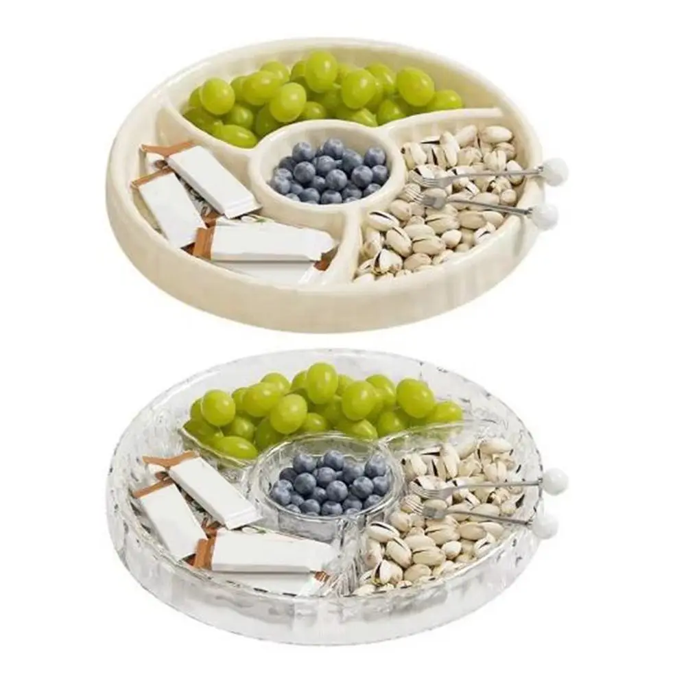 Light Luxury Plastic Water Corrugated Fruit Plate Divided Large Capacity Dry Fruit Plate Round Snack Serving Tray Dessert