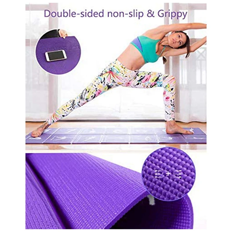 PVC Foldable Yoga Mat Exercise Mat Thickened Non-Slip Folding Gym Fitness Mat Pilates Supplies Floor Game Mat, Purple Purple