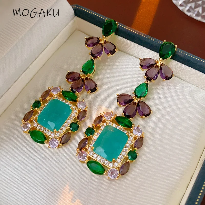 

MOGAKU Purple Crystal Earrings for Women 2024 Trending Green Zircon Rhinestones Dangle Earring Women's Elegant Party Jewelry