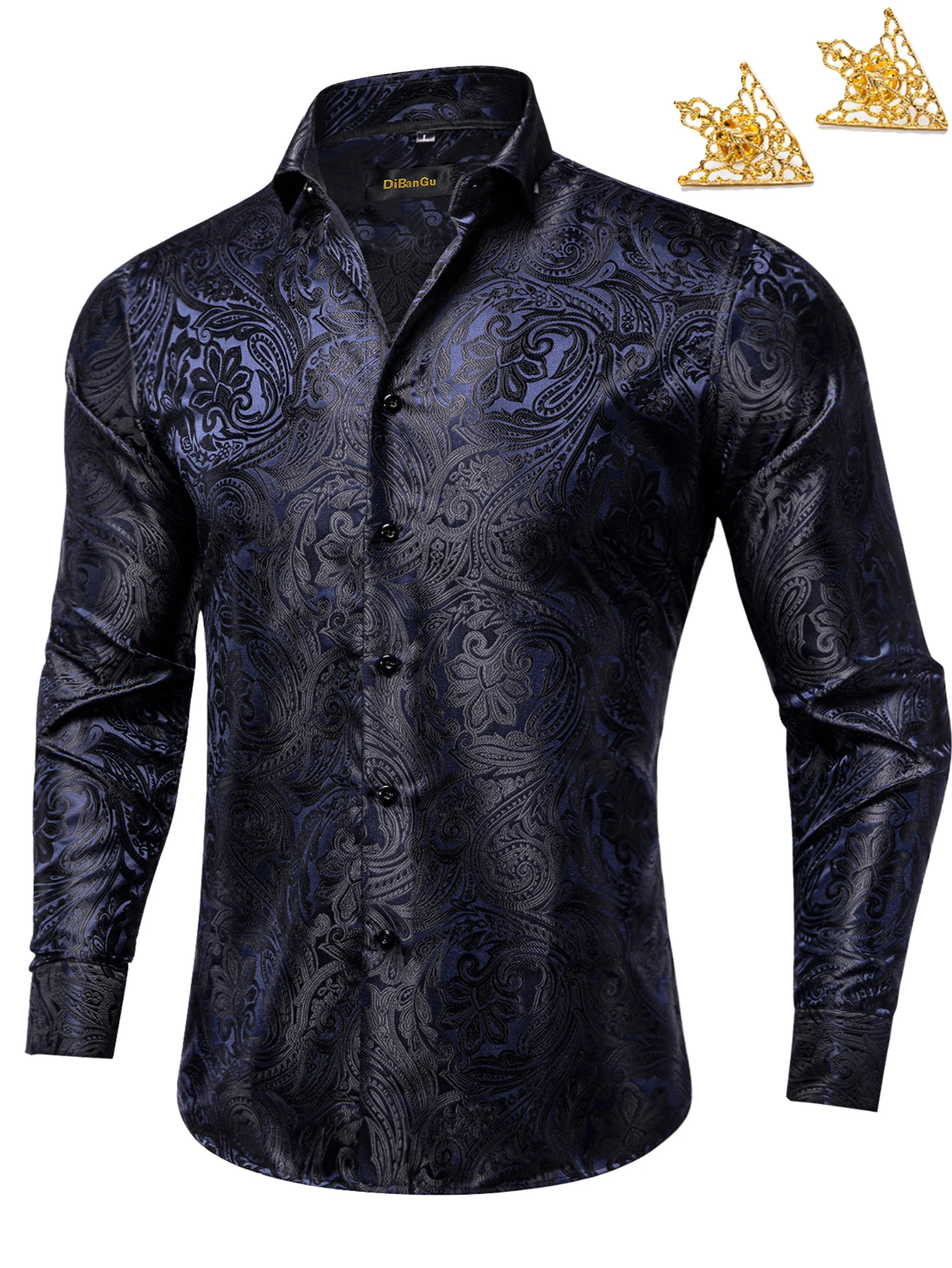 Mens Luxurious Paisley Pattern Long Sleeve Dress Shirt, Floral Slim Fit Button Down Top, Multi Colors for Prom Evening