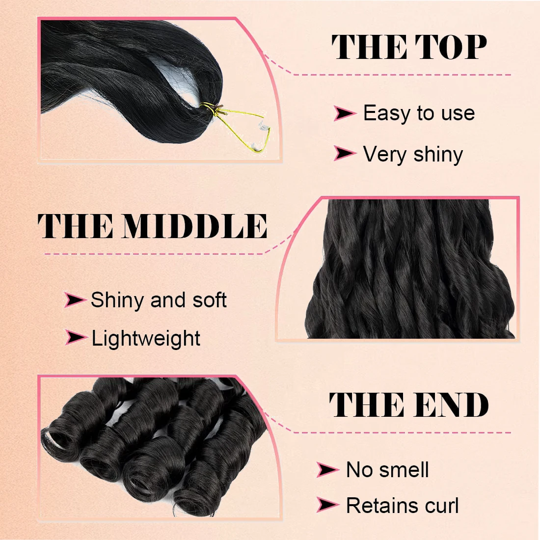 Włosy do zaplatania French Curl 12/16 cali, luźne falowane włosy do zaplatania, wstępnie rozciągnięte, 6 sztuk, czarne, sprężyste włosy do zaplatania, francuskie loki, szydełkowe.