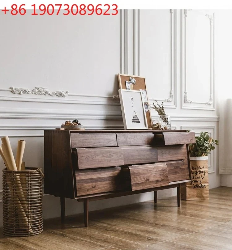 

Nordic Japanese Black Walnut Bedroom Storage Drawer Cabinet Living Room Storage Edge Cabinet