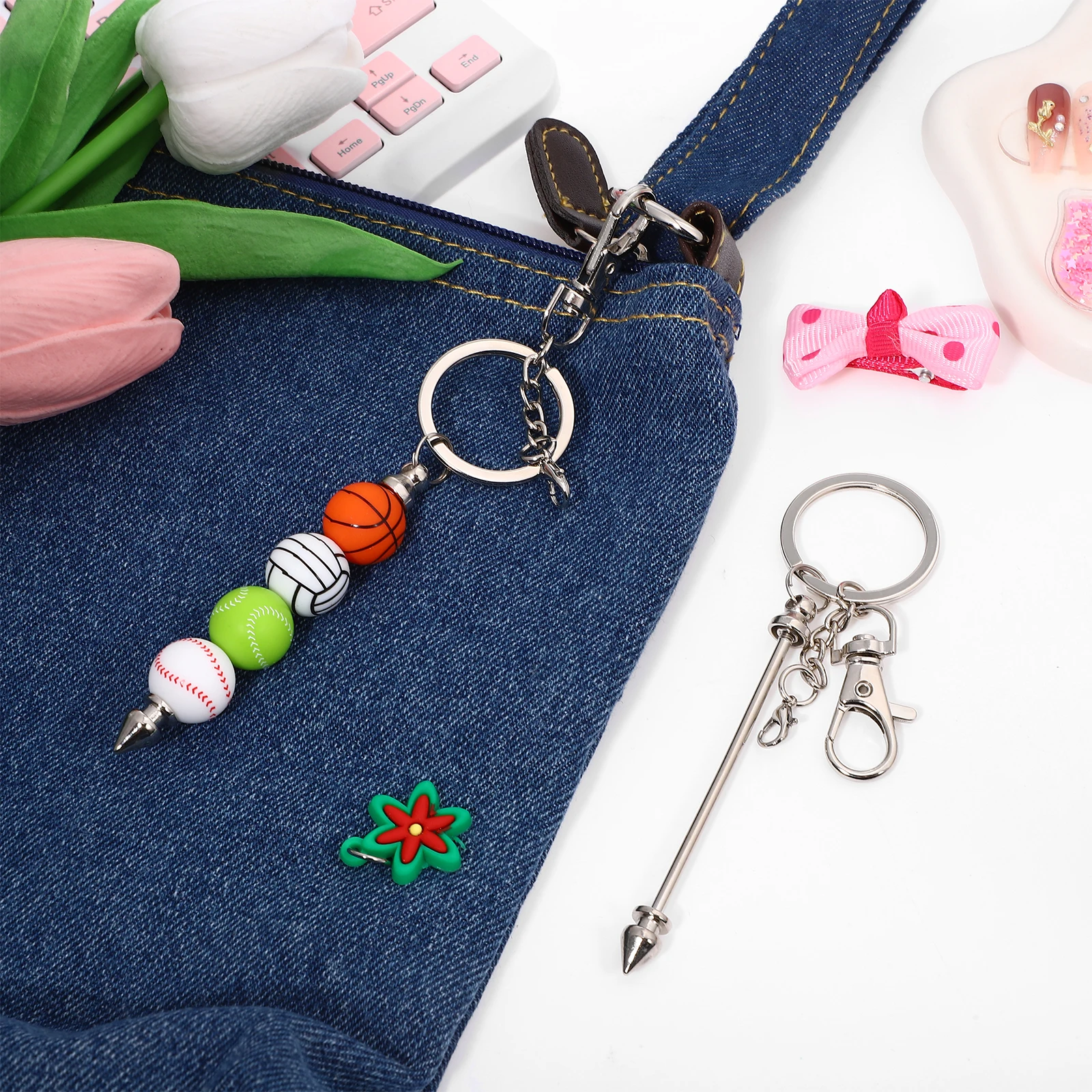 

12 pcs Clasp Keychain Beadable Keyring Bars 15x3cm Beadable Keychain Bar Iron Diy Necklace Backpack Pendant Metal Keychains