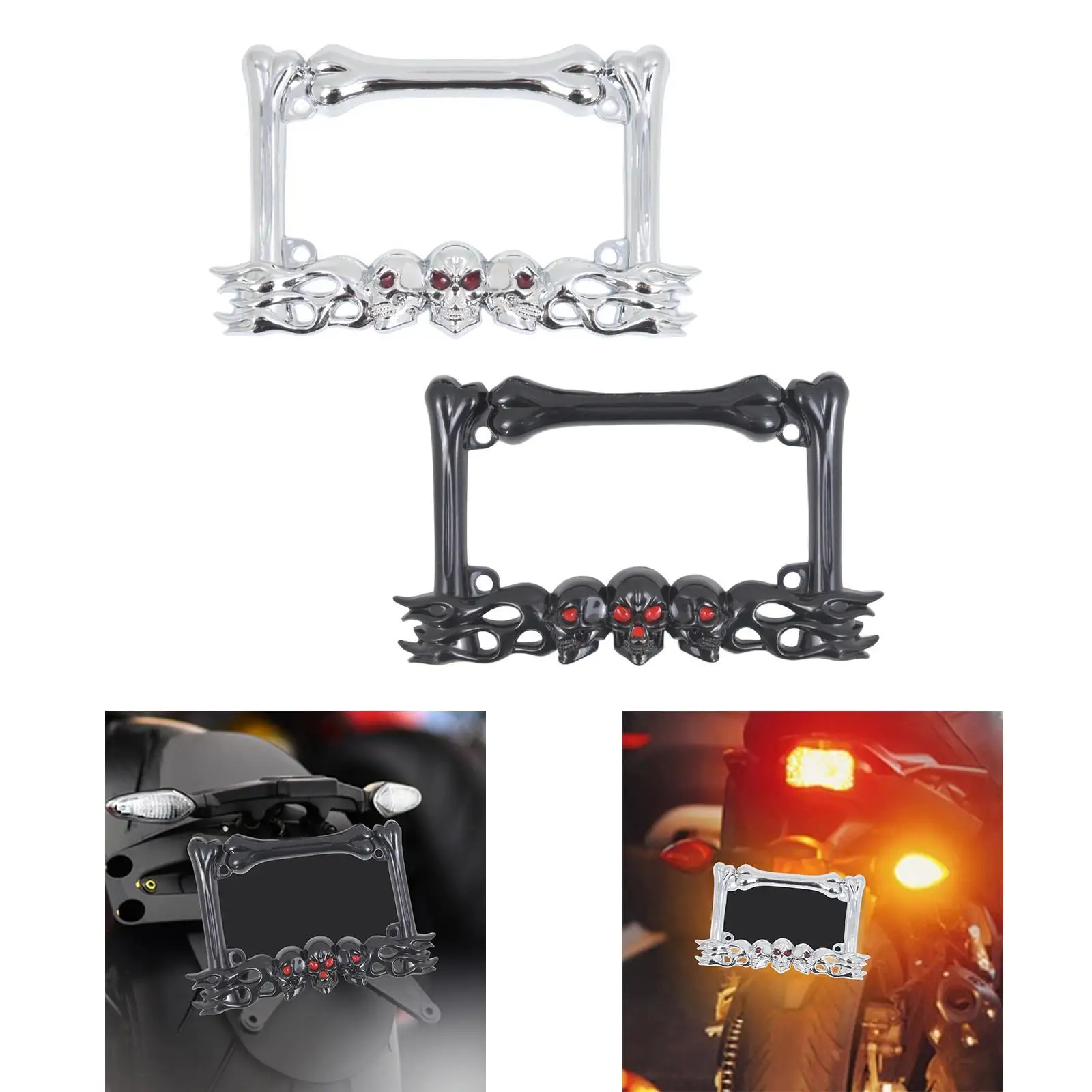 Skull Decor Motorcycle License Plate Frame Accessories Simple Assembly Motorbike Spare Parts Universal Fit 9x5.5inch Plastic