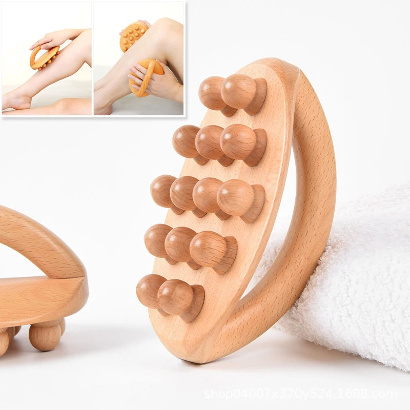 

14 Beads Handheld Gua Sha Massage Brush Natural Wood Waist Leg Body Meridian Scraping SPA Therapy Anti Cellulite Relaxation Tool