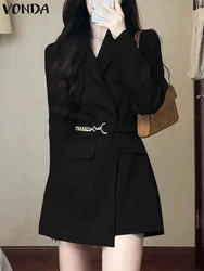 VONDA 2024 Summer Elegant Women Blazer Dress Long Sleeve Suit Collar Mini Dresses Belted Casual Solid Color OL Vestidos Femme