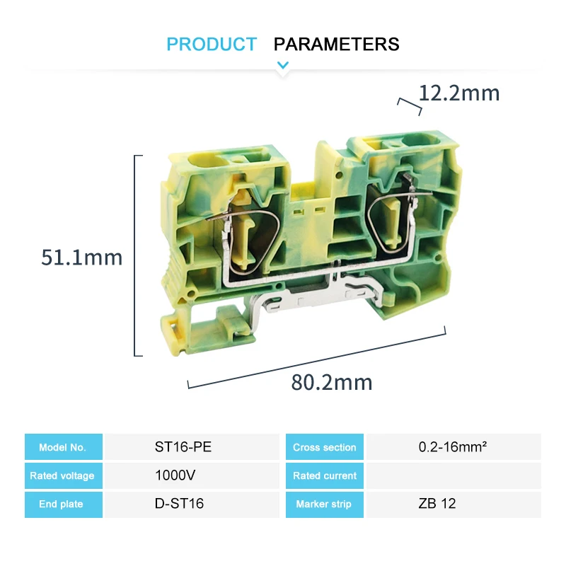 ST 16-PE 16mm² Ground Connector Din Rai Terminal Blockl Spring-Cage Connection 16mm Earth Wire ST16-PE