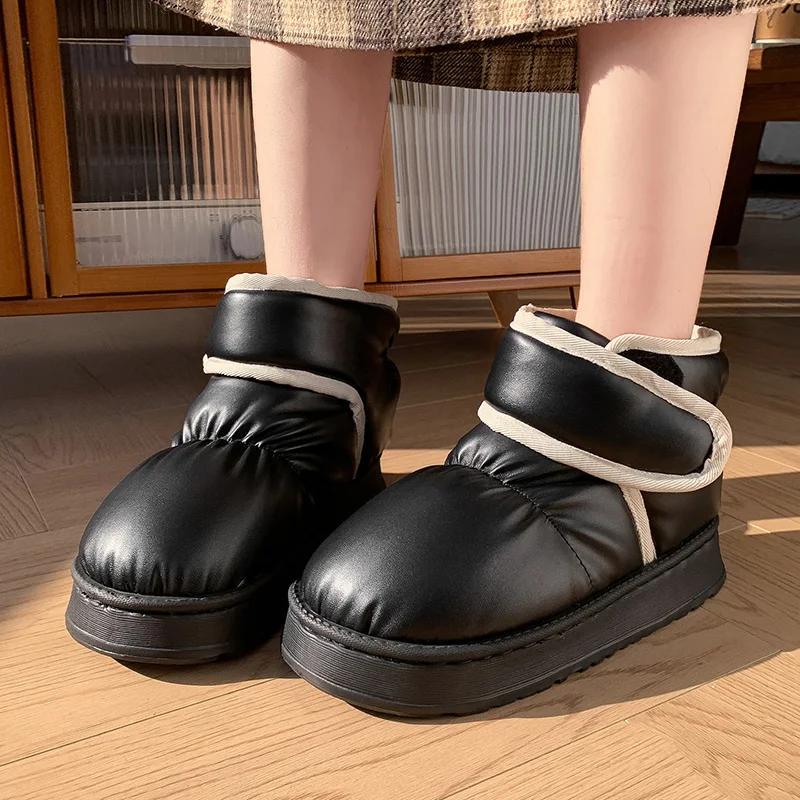 Waterproof Thick Platform Snow Boots Women Thicken Warm Pu Leather Cotton Padded Shoes Woman Non Slip Short Plush Ankle Boots