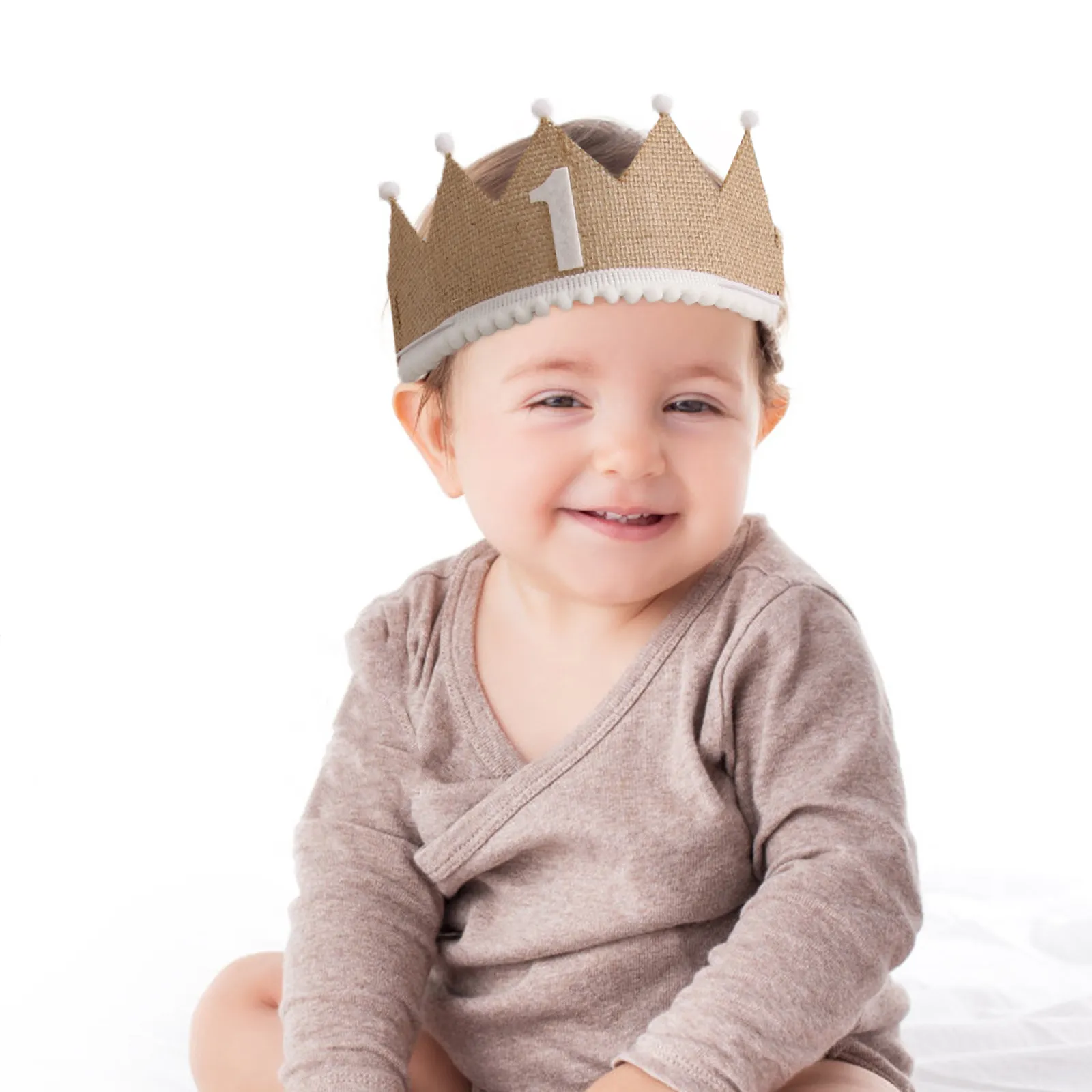 

1 Piece Birthday Party Crown Hat for Kids Baby Girls Boys Linen Material Rustic Natural Design Elastic Comfortable Festive Photo