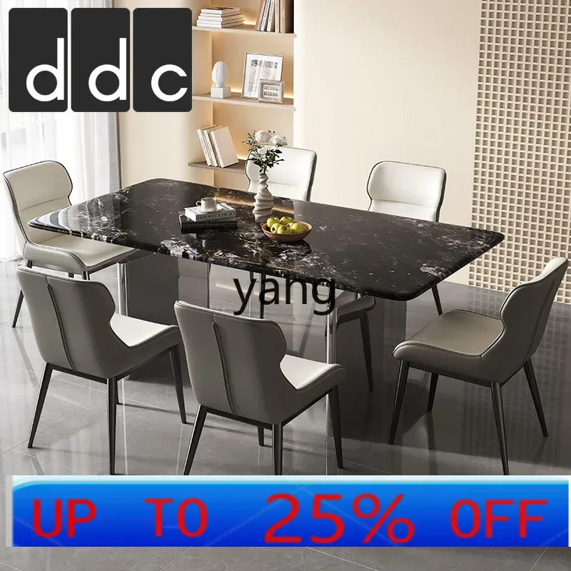 LH  minimalist microcrystalline stone rectangular western dining table and chair combination simple small apartment
