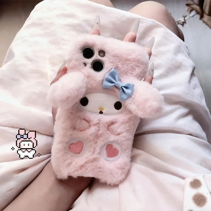 Kawaii سينامورول بلدي ميلودي ثلاثية الأبعاد أفخم جراب هاتف لينة فروي بولي TPU غطاء مقاوم للصدمات لطيف الكرتون المضادة للخدش المشجعين مفاجأة هدية