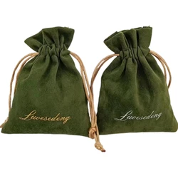 Green Velvet Gift Bags 3x4in 4x6in pack of 50 Eyelashes Makeup Drawstring Pouches Jewelry Logo Dust Sack