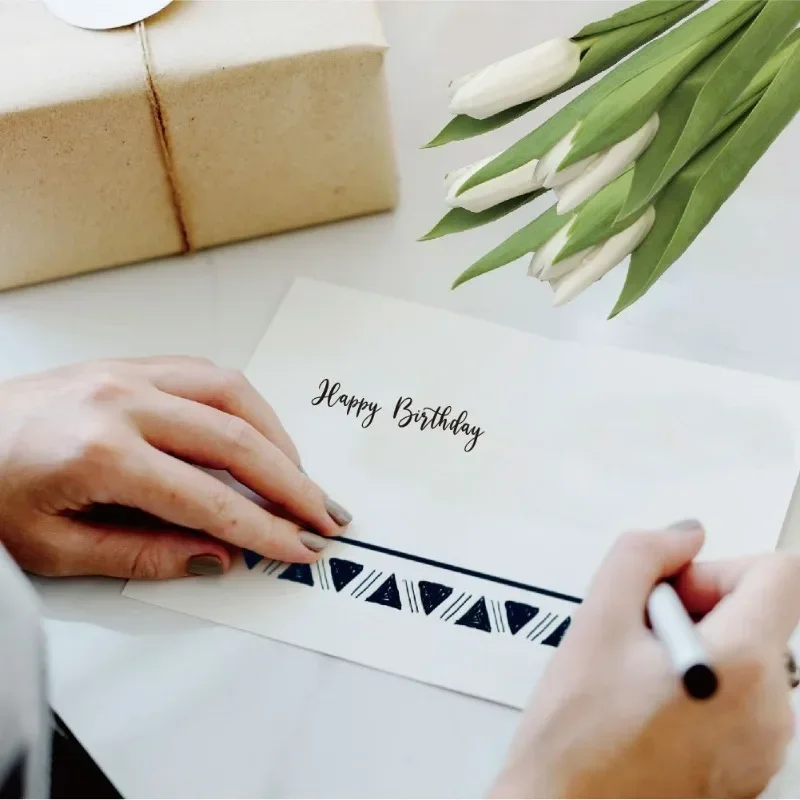 Black Folding DIY Handwritten Birthday Card Blue Set Large Size with Envelope Send To Friends Happy Birthday Blessing Card