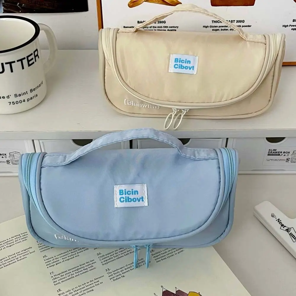Storage Stationery Bag Solid Color Travel Wallet Pencil Case Large Capacity Korean Ins Style Cosmetic Bag Office Supplies