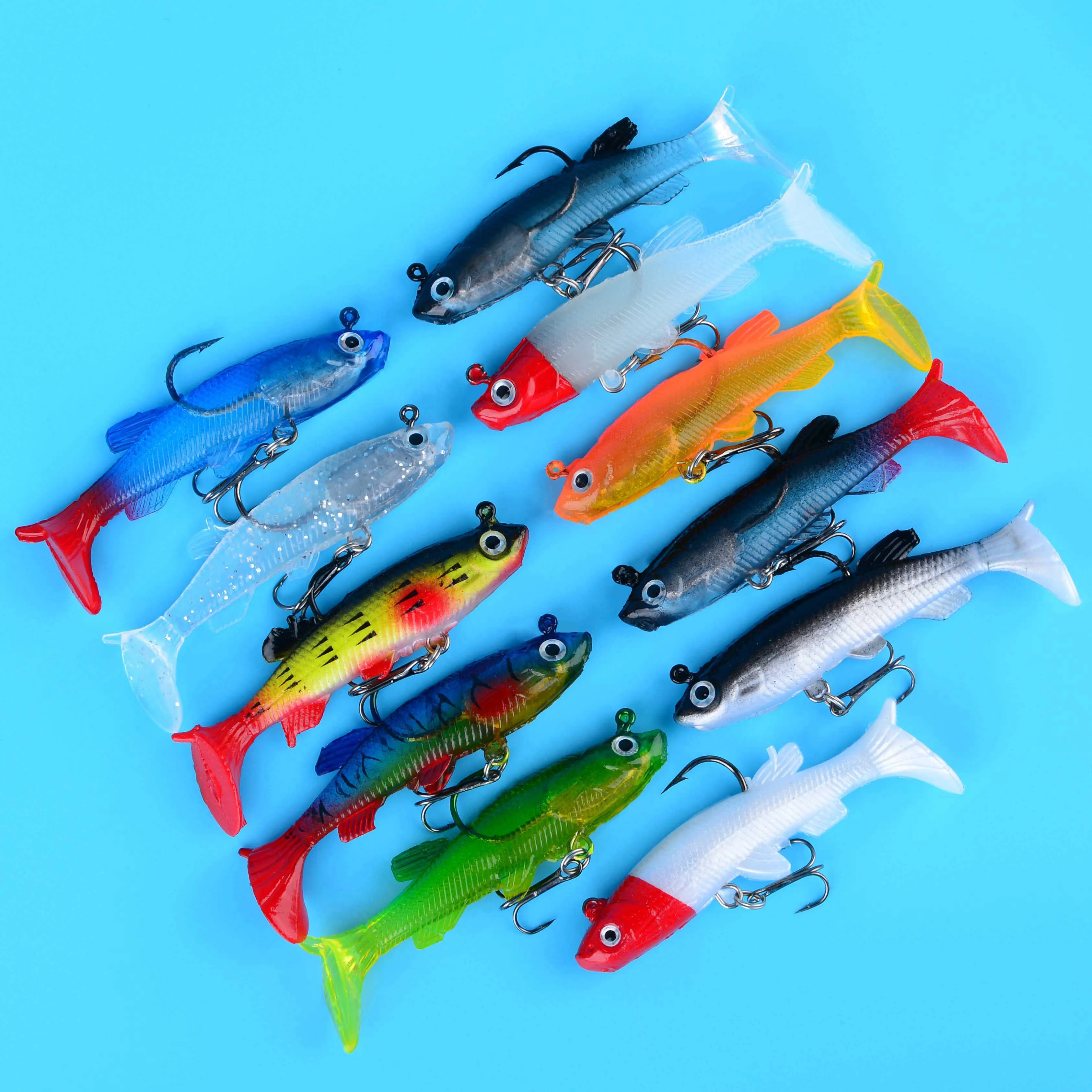 طقم طُعم صيد ناعم مكون من 11 قطعة مع خطاف ثلاثي مثالي لصيد الأسماك في المياه المالحة والمياه العذبة #4