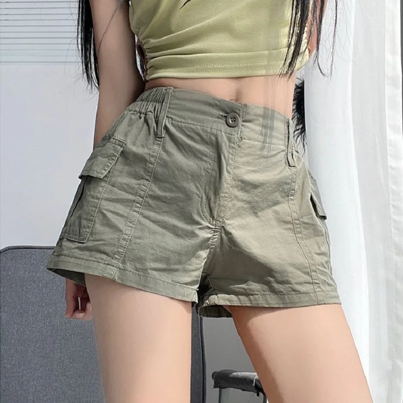 Vintage Sexy Cargo Shorts for Women Low Waist with Pockets Quick-Dry Summer Zipper Short Pants Y2K Nightclue Streetwear