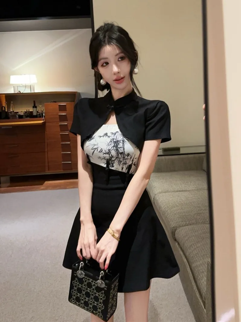 

Sexy Retro Chinese Embroidered Button Qipao Dress Women's Summer Lazy Casual Waist Cinching Slimming Long Skirt Dress