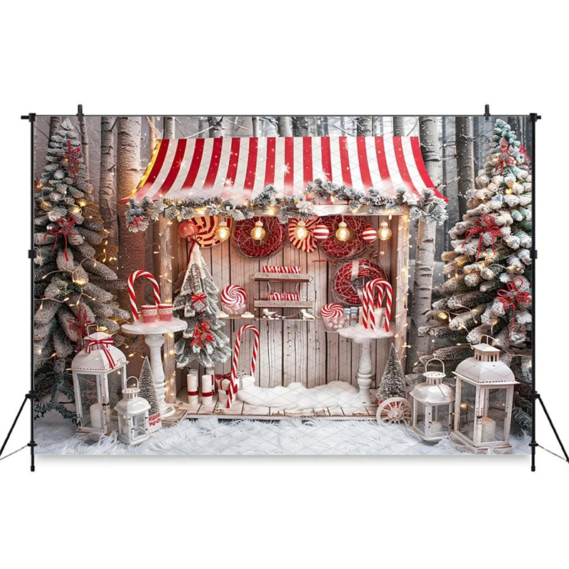 Mocsicka Photography Backdrop Christmas Home Winter Snow Candy Store Photo Background Xmas Tree Family Kids Portrait Party Decor view 2