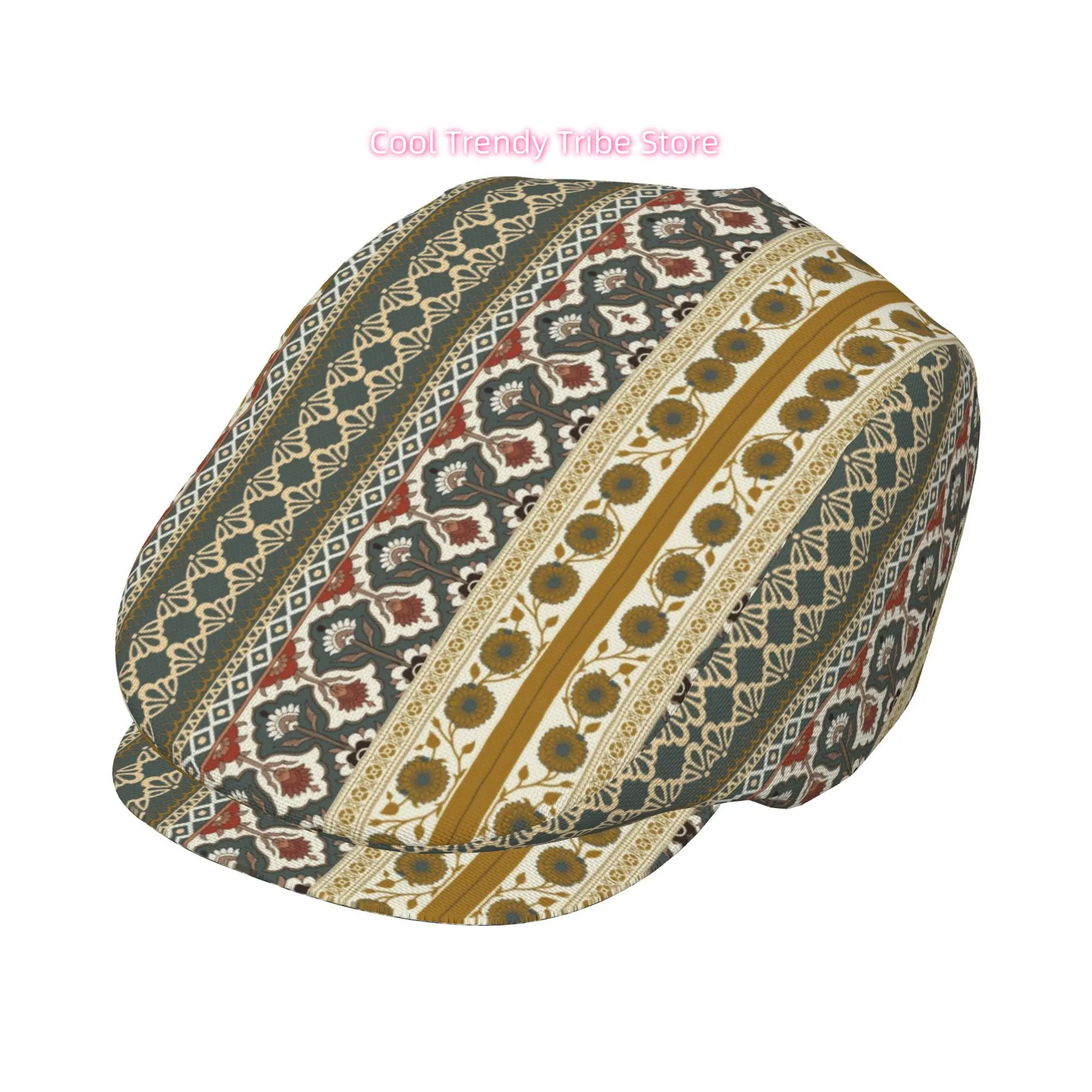 Ornate Floral Border Pattern (2) All-over Print Flat-top Hats for Men and Women, Newsboy Caps, Berets, Irish Hats, Driver Caps,