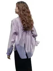 Fashion Sweet Lavender oversize Artificial silk shirt plus size Lyocell  Blouse Versatile coat sunscreen shirt  blusas mujer