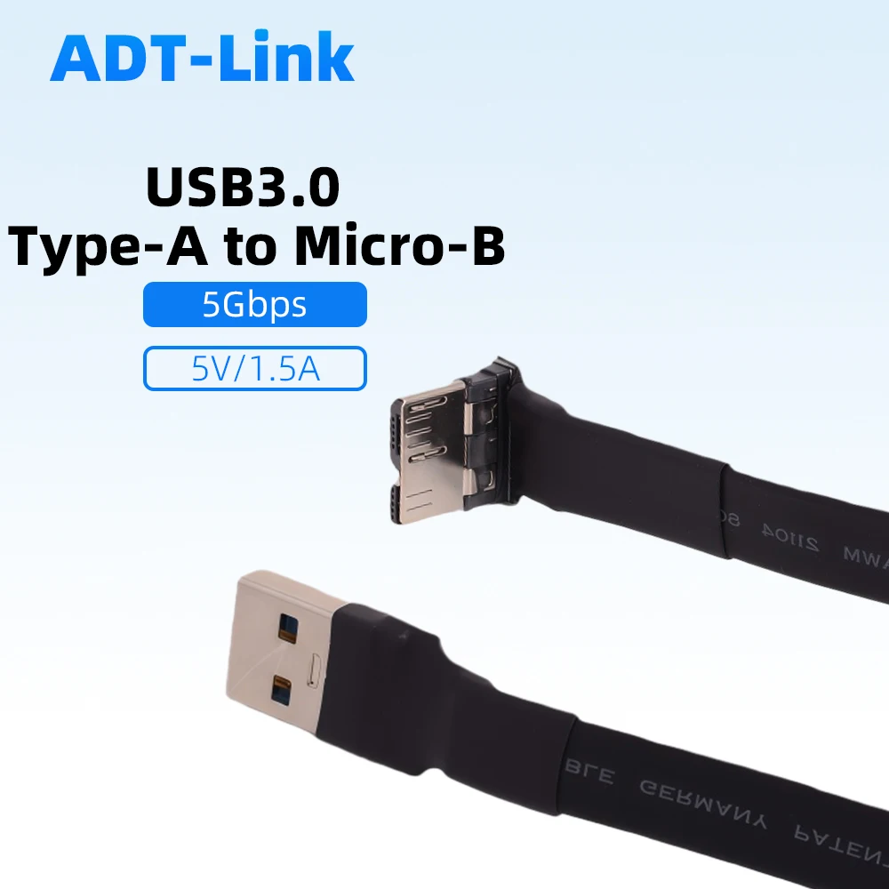 

USB 3.0 Micro-B To Type-A A Male 90 Degree Flat Riser Cable Internal USB3.0 Adapter FPC FPV Aerial Hard Disk 5V/1.5A 0.03m-1m