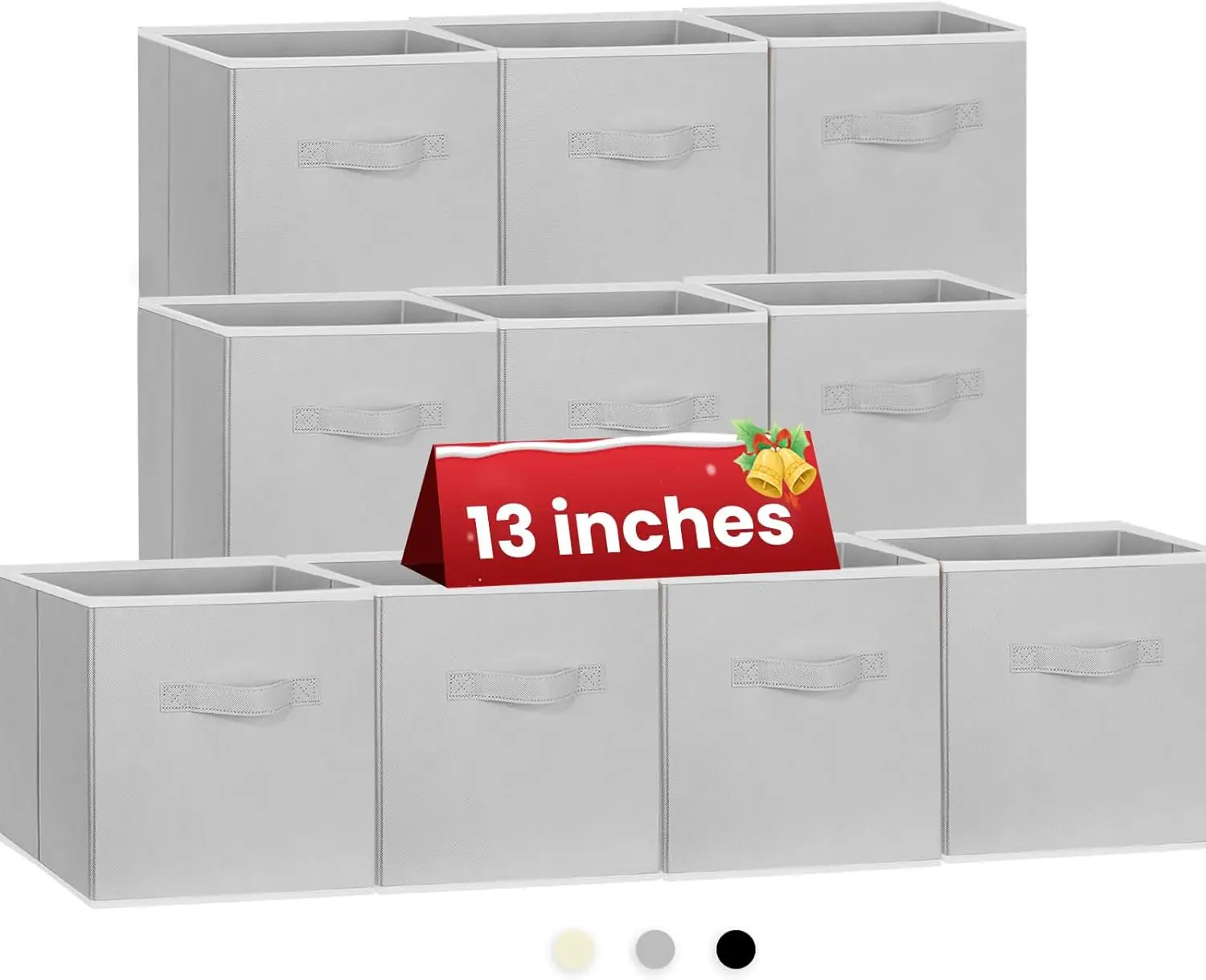 

Large Collapsible Storage Cubes, 13x13 Inch Fabric Bins with Handles, Set of 10 for Organizing Closet and Shelves (Grey)