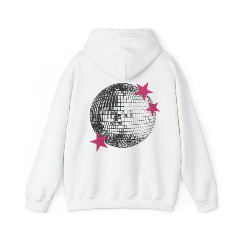 Disco Ball Mirrorball Keep Warm Sweatshirt Pink Stars  Long Sleeve Pullover Custom Matching Hoodies Streetwear Gifts for Her
