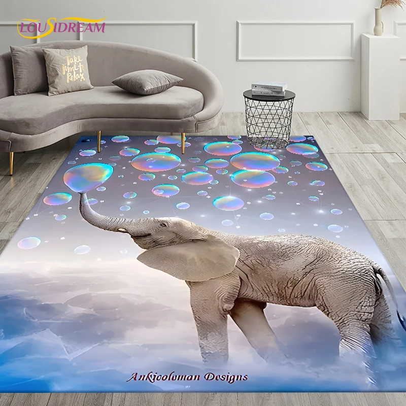 Neon Tribe Blowing Bubble Cute Elephant Carpet Rug for Living Room Bedroom Decorate,Doormat Kitchen Bathroom Non-slip Floor Mat