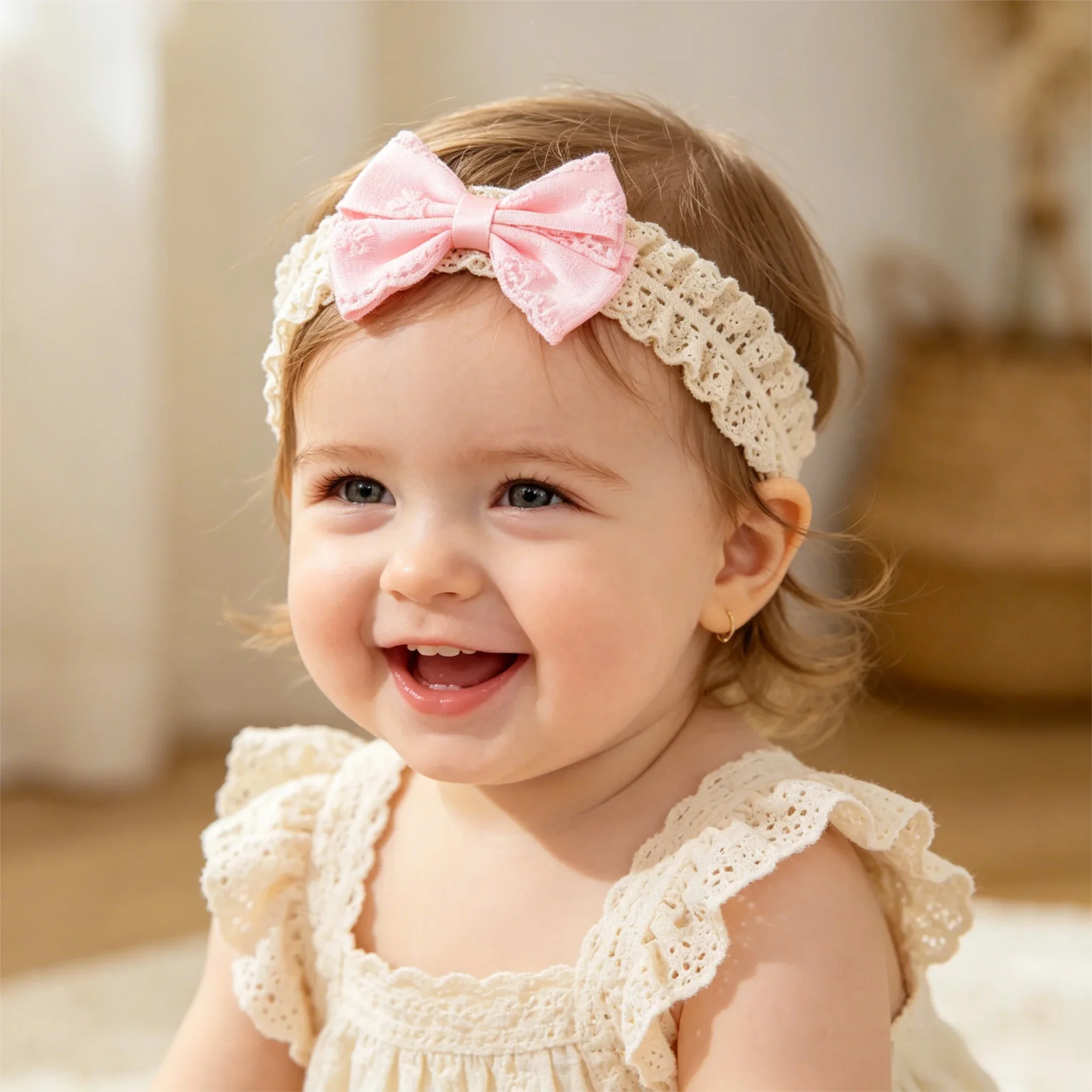 

Sweet Embroidered Bow Infant Headband Soft Elastic Stretchy Lace Bow Newborn Hairband Baby Girl Hair Accessories For Daily Use