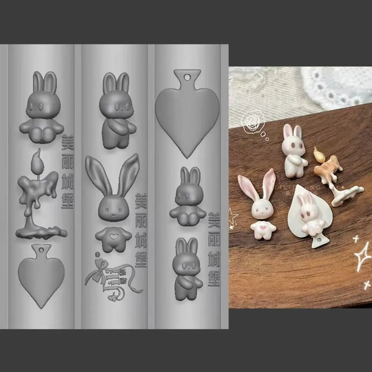 แม่พิมพ์อะคริลิค 3 มิติ ลายกรอบรูปโรโคโค เชิงเทียน กระต่าย โบว์ริบบิ้น สำหรับตกแต่งเล็บ ทำเองได้ แม่พิมพ์ซิลิโคนสำหรับทำเล็บ