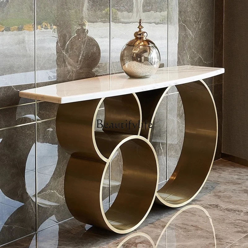 

yj5 Light luxury Italian Xuanguantai hotel entrance desk marble semicircular wall narrow table partition cabinet