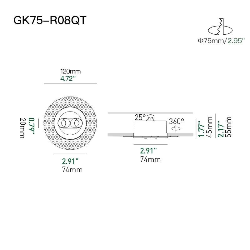 Mini LED Wall Washer Dimmable Recessed Downlight Adjustable Spotlight Modern.