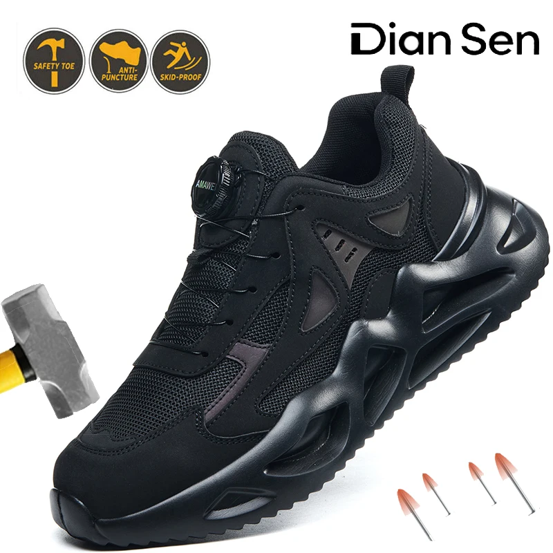 

Mens Steel Toe Safety Boots Rotary Button Boots Indestructible Anti-smash Shoes Casual Work Shoes Lightweight Breathable Sneaker