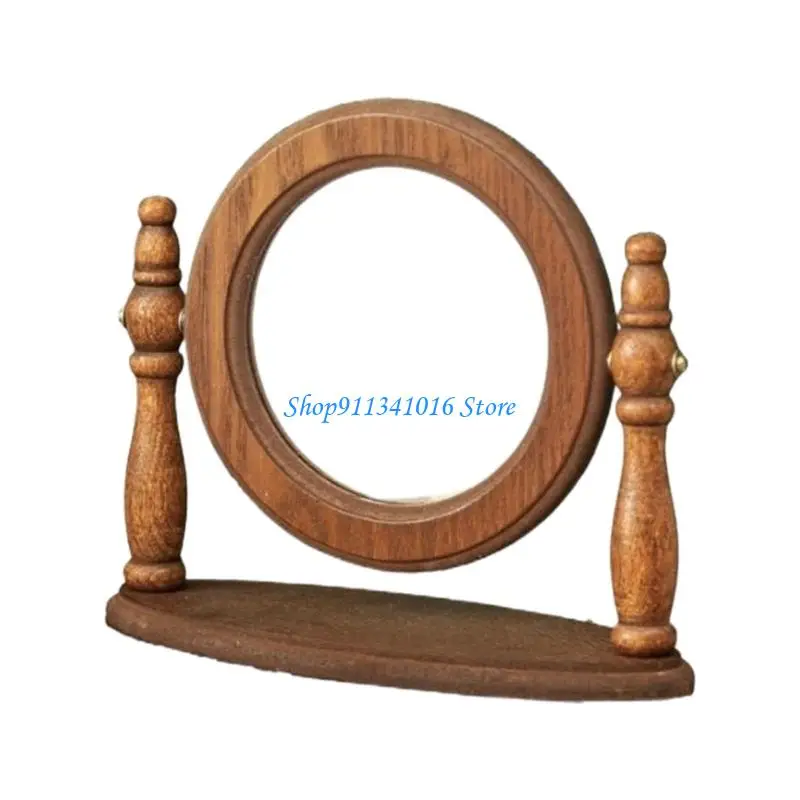 Classical Wooden Vanity Mirror Natural Grains Design Desktop Makeup Mirror