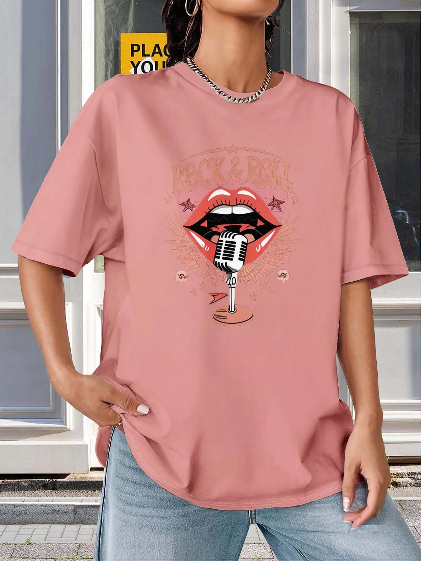 Pièce de déclaration élégante et à la mode sur le thème de la musique rétro, inspirée du Rock And Roll, grande taille, pour les groupeurs de tendances