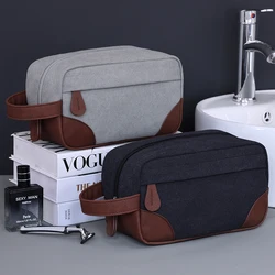 Large Capacity Leather Canvas Men Wash Shaving Women Toiletry Storage Waterproof Makeup Travel Organizer Retro Cosmetic Bag